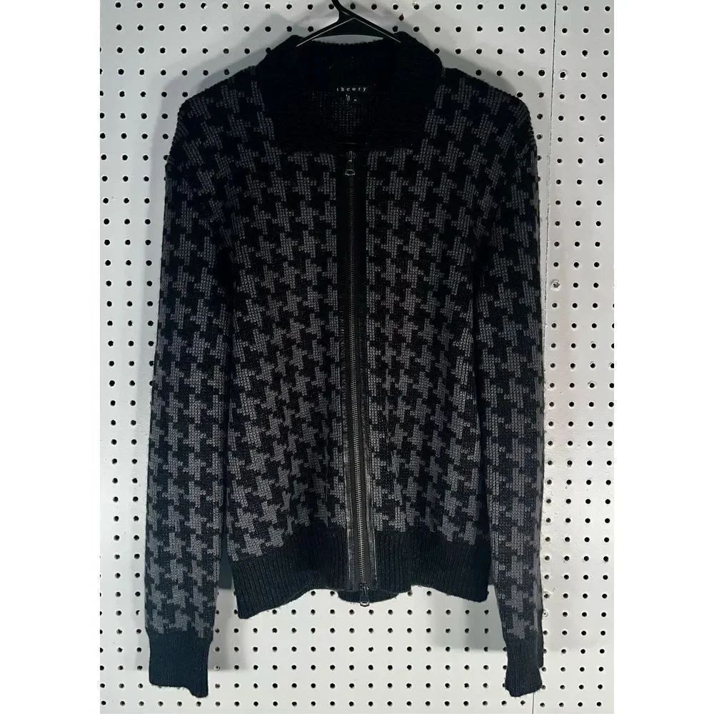 Theory houndstooth zip up wool sweater